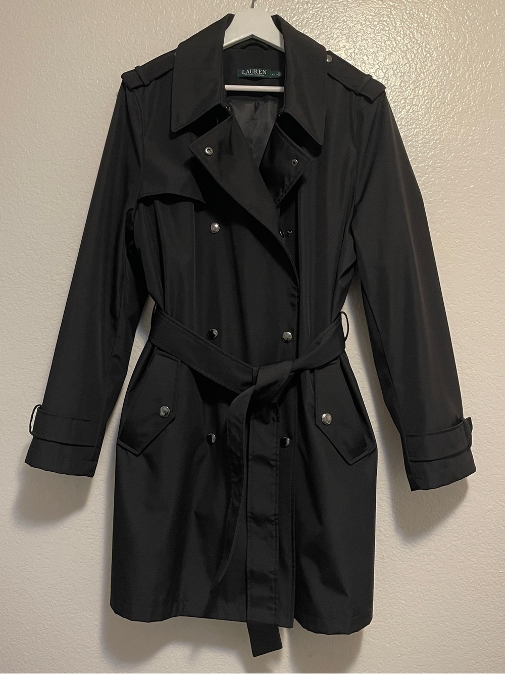Lauren Ralph Lauren Black Double-Breasted Trench Coat with Belt